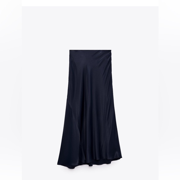 Zara Satin High Waist Midi Skirt in Navy Blue - Picture 5 of 12